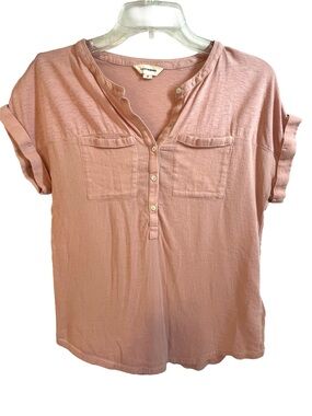Lucky Brand Women’s Blush Pink Button-Front Pocket Tee Size Small